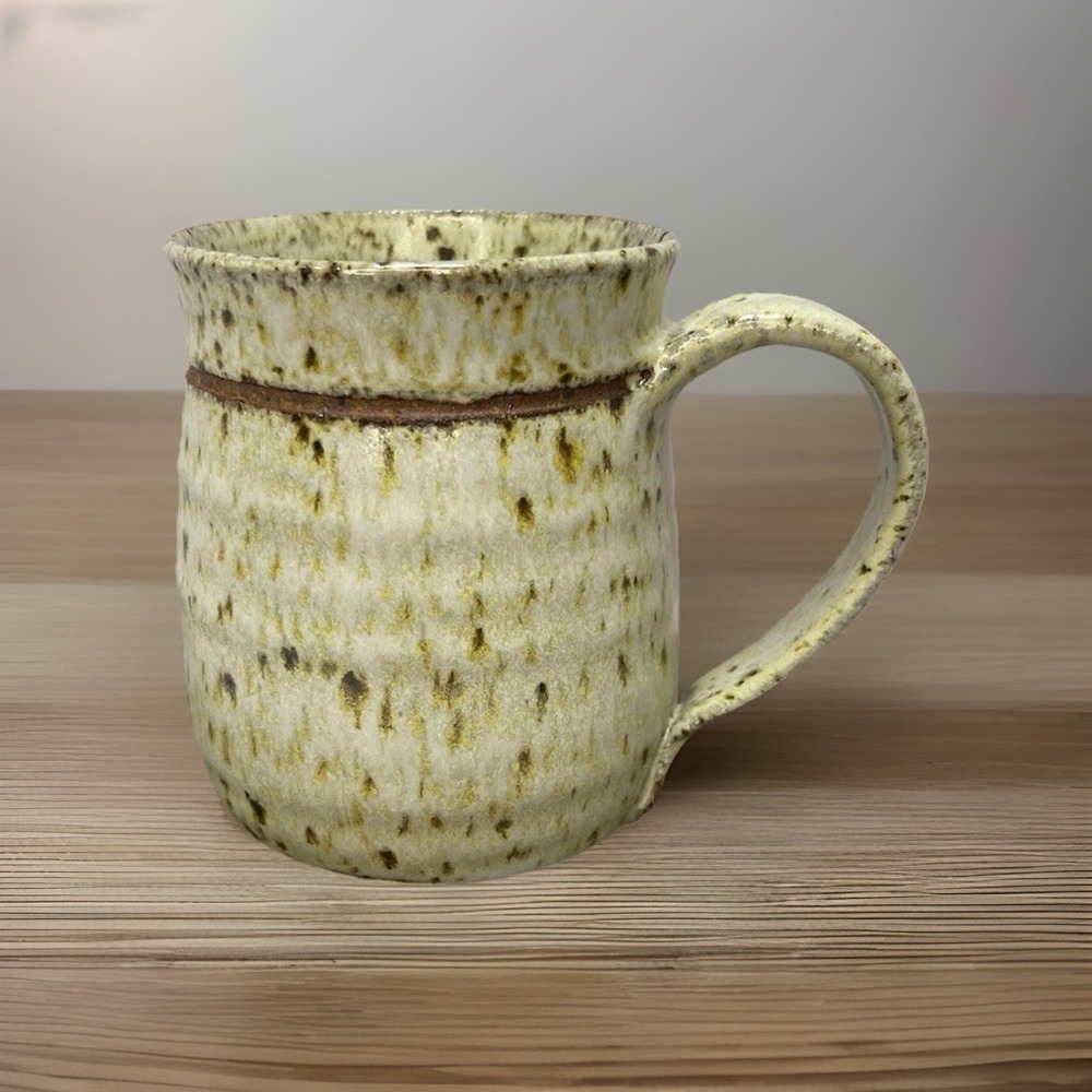 Rustic Initials GP Vintage Stoneware Ceramic Coffee Mug Speckled Oatmeal Glaze - Picture 5 of 8